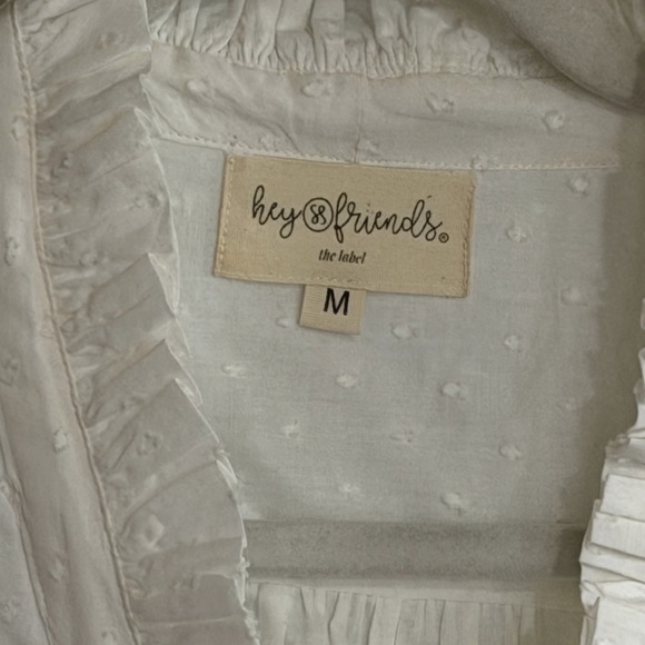 White Ruffle V-Neck Button Front Blouse - Picture 4 of 4